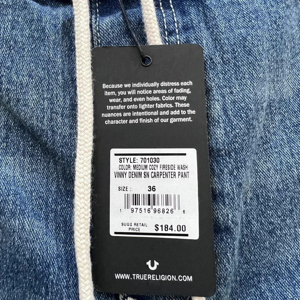 True Religion Vinny Ultra Baggy Carpenter Jeans Mens 36x33‎ Blue Drawstring